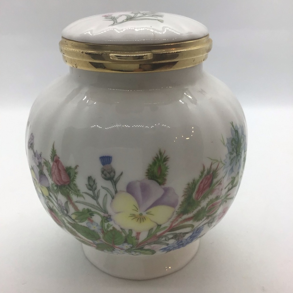 Aynsley Wild Tudor Jar with hinged lid England Fine Bone China with floral motif